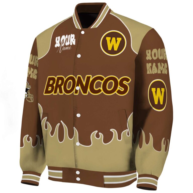 personalized western michigan broncos fire graphic brown jacket best selling