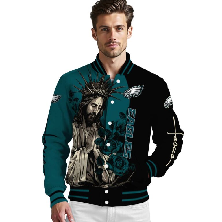 philadelphia eagles hands in prayer green black jacket high quality