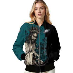 philadelphia eagles hands in prayer green black jacket latest model