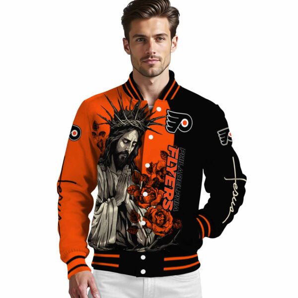 philadelphia flyers hands in prayer orange black jacket high quality