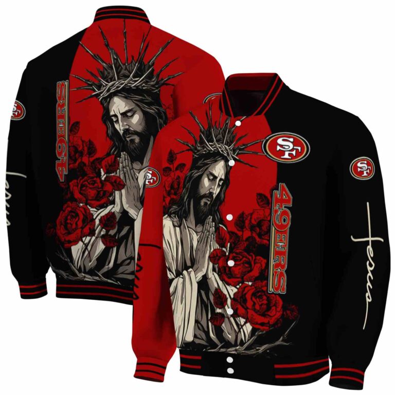 san francisco 49ers hands in prayer red black jacket fashion forward