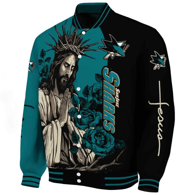 san jose sharks hands in prayer teal black jacket best selling