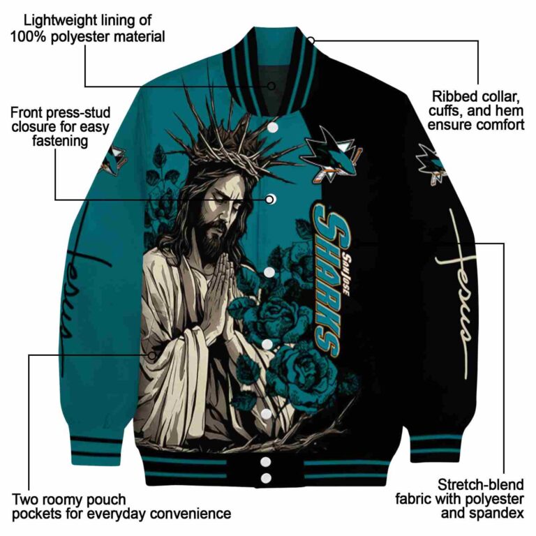 san jose sharks hands in prayer teal black jacket new arrival