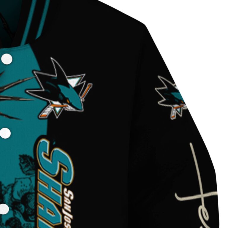 san jose sharks hands in prayer teal black jacket premium grade
