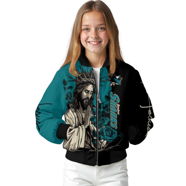 san jose sharks hands in prayer teal black jacket top rated