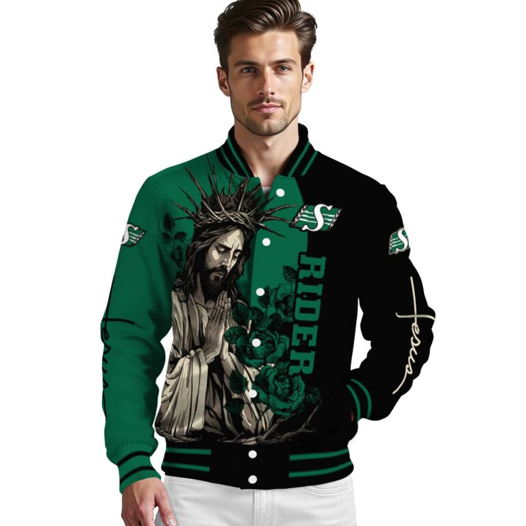 saskatchewan roughriders hands in prayer green black jacket high quality