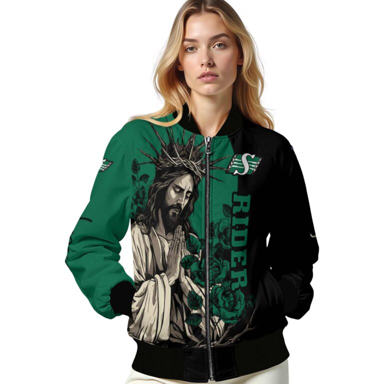 saskatchewan roughriders hands in prayer green black jacket latest model