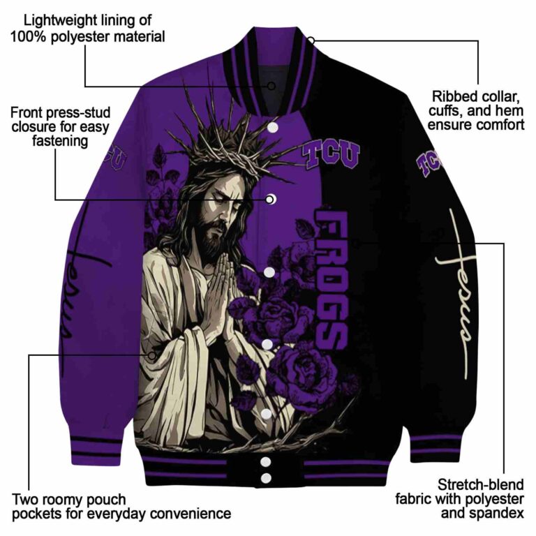 tcu horned frogs hands in prayer purple black jacket new arrival