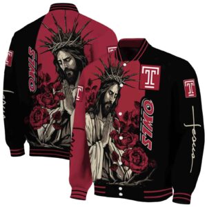 temple owls hands in prayer red black jacket fashion forward