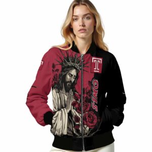 temple owls hands in prayer red black jacket latest model