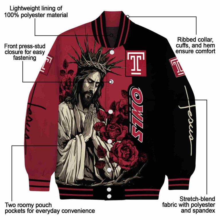 temple owls hands in prayer red black jacket new arrival