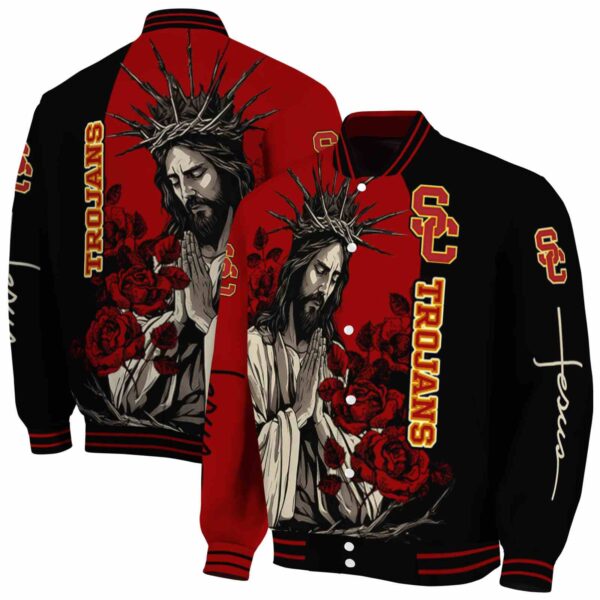 usc trojans hands in prayer red black jacket fashion forward