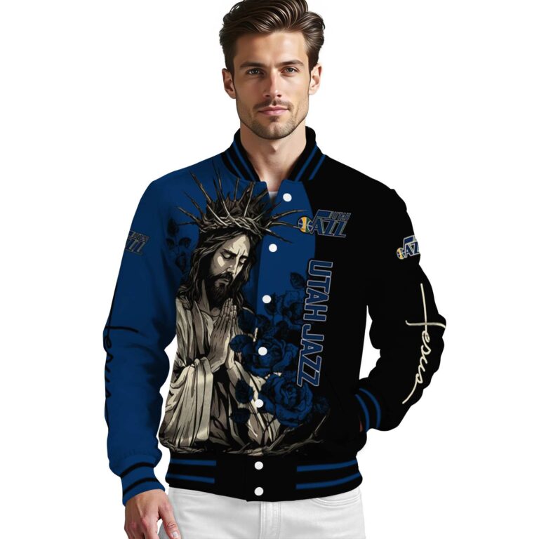 utah jazz hands in prayer navy black jacket high quality