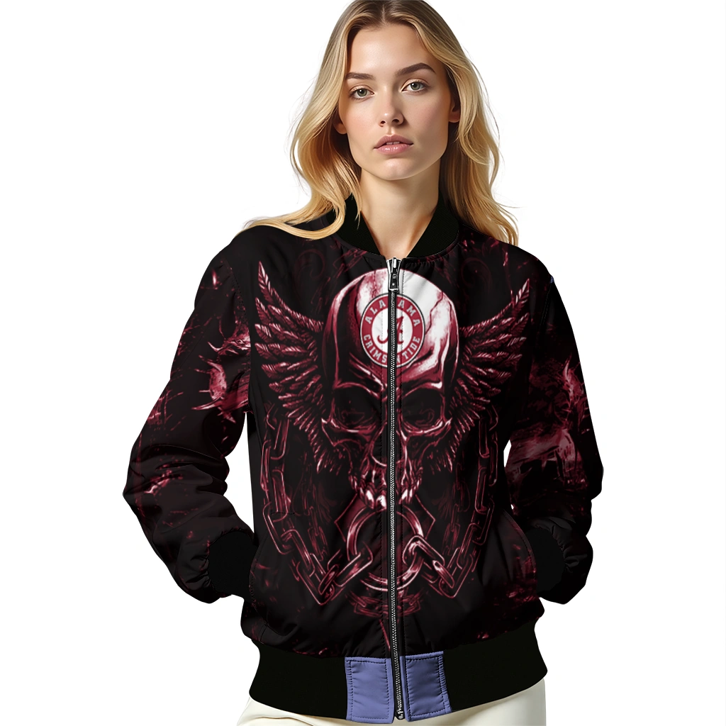 alabama crimson tide skull bite crimson black bomber jacket latest model alabama crimson tide skull bite crimson black bomber jacket latest model