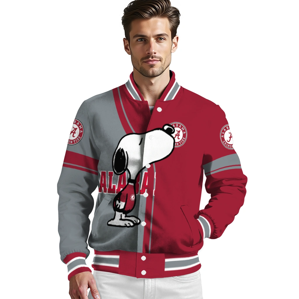 alabama crimson tide snoopy attitude crimson varsity jacket high quality alabama crimson tide snoopy attitude crimson varsity jacket high quality