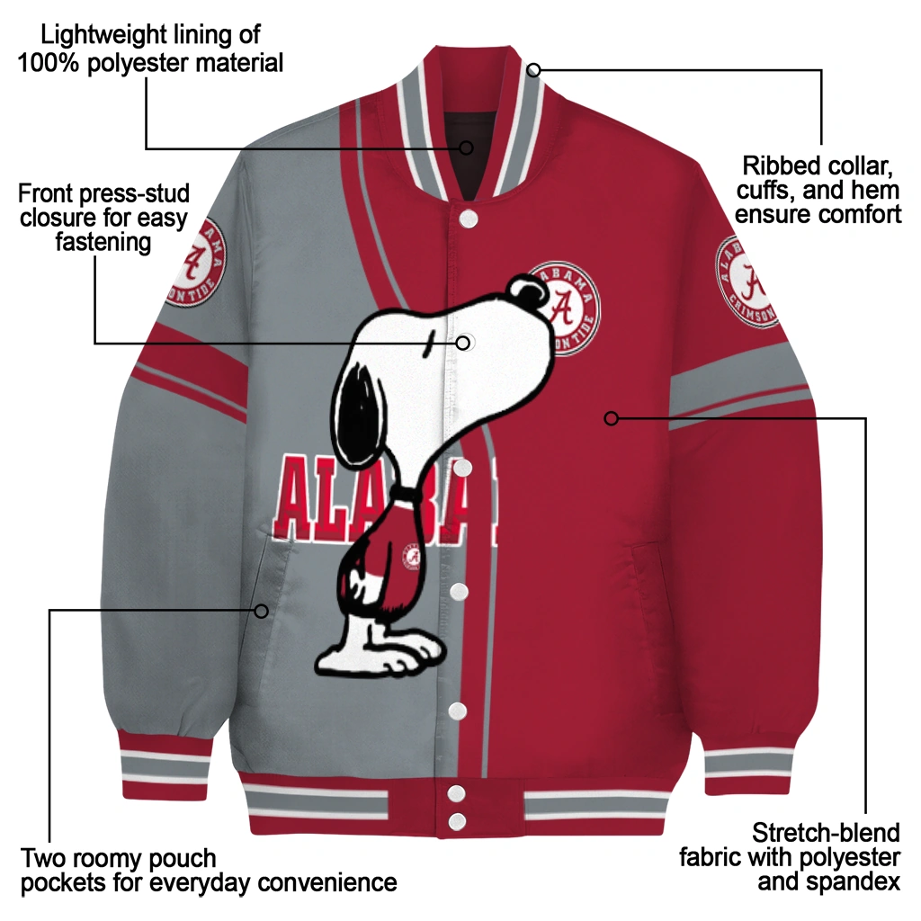 alabama crimson tide snoopy attitude crimson varsity jacket new arrival alabama crimson tide snoopy attitude crimson varsity jacket new arrival