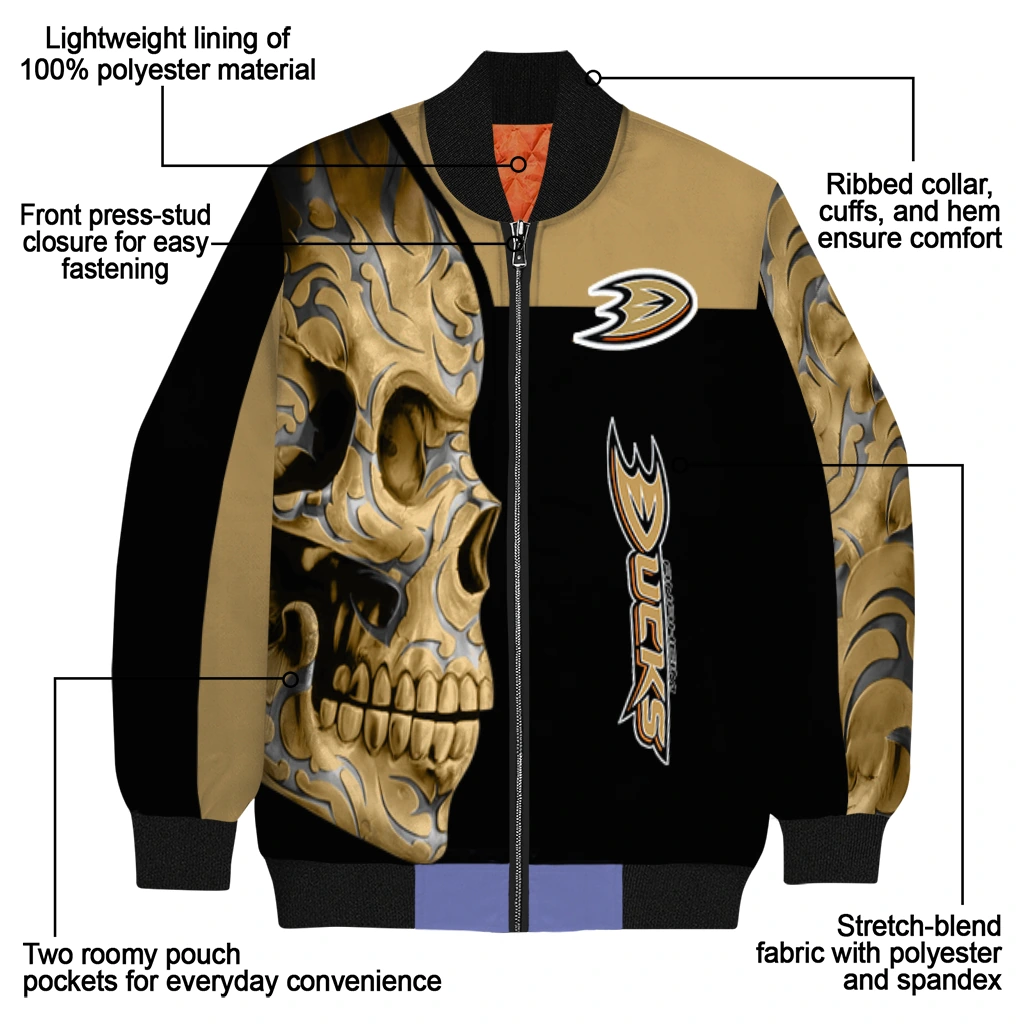 anaheim ducks fire skull gold black bomber jacket new arrival anaheim ducks fire skull gold black bomber jacket new arrival