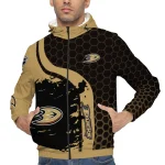 anaheim ducks hex grid texture gold black windbreaker jacket best selling
