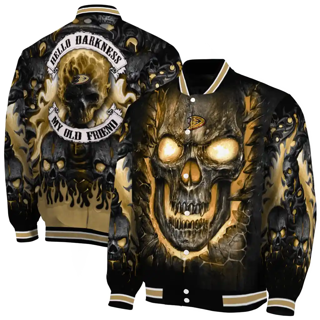 anaheim ducks inferno skull gold black varsity jacket fashion forward anaheim ducks inferno skull gold black varsity jacket fashion forward