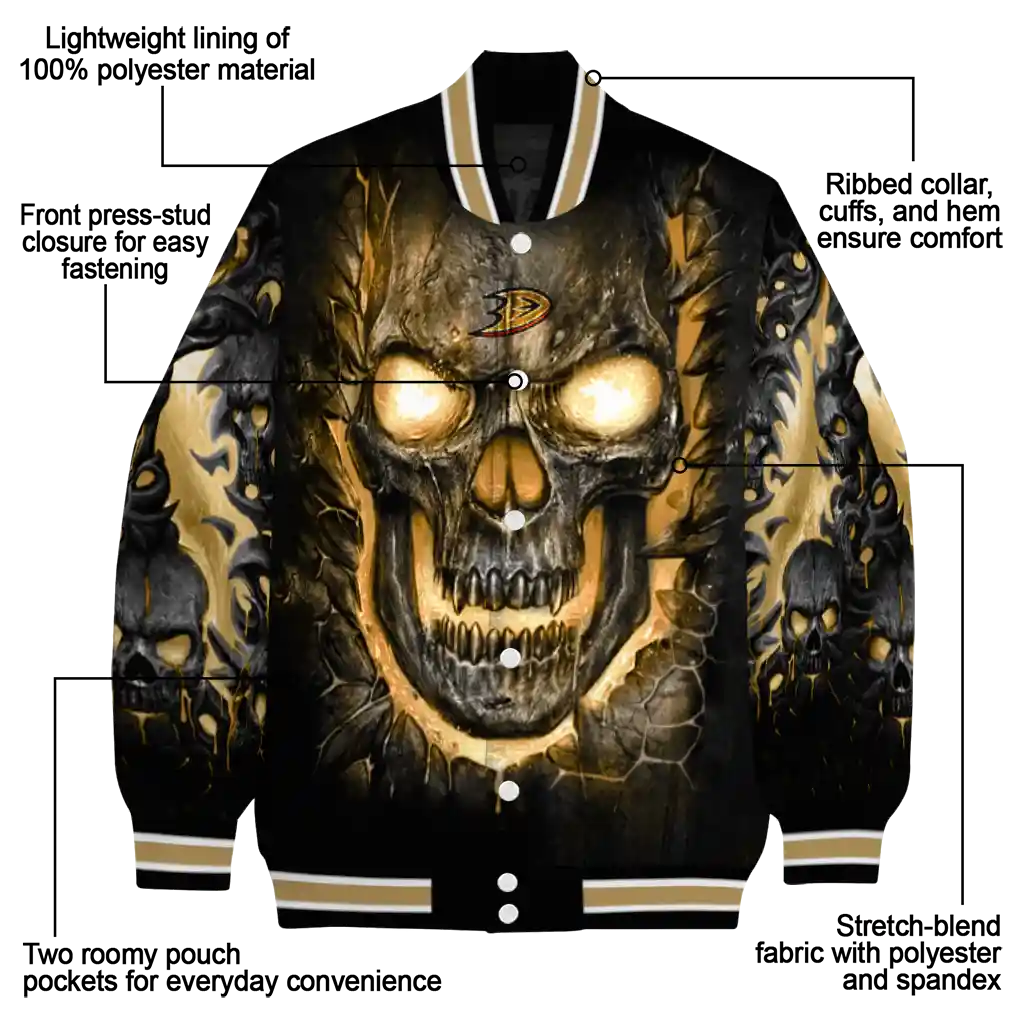 anaheim ducks inferno skull gold black varsity jacket new arrival anaheim ducks inferno skull gold black varsity jacket new arrival