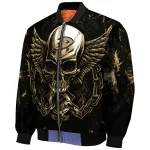 anaheim ducks skull bite gold black bomber jacket best selling