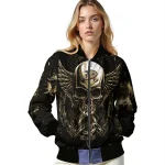 anaheim ducks skull bite gold black bomber jacket best selling