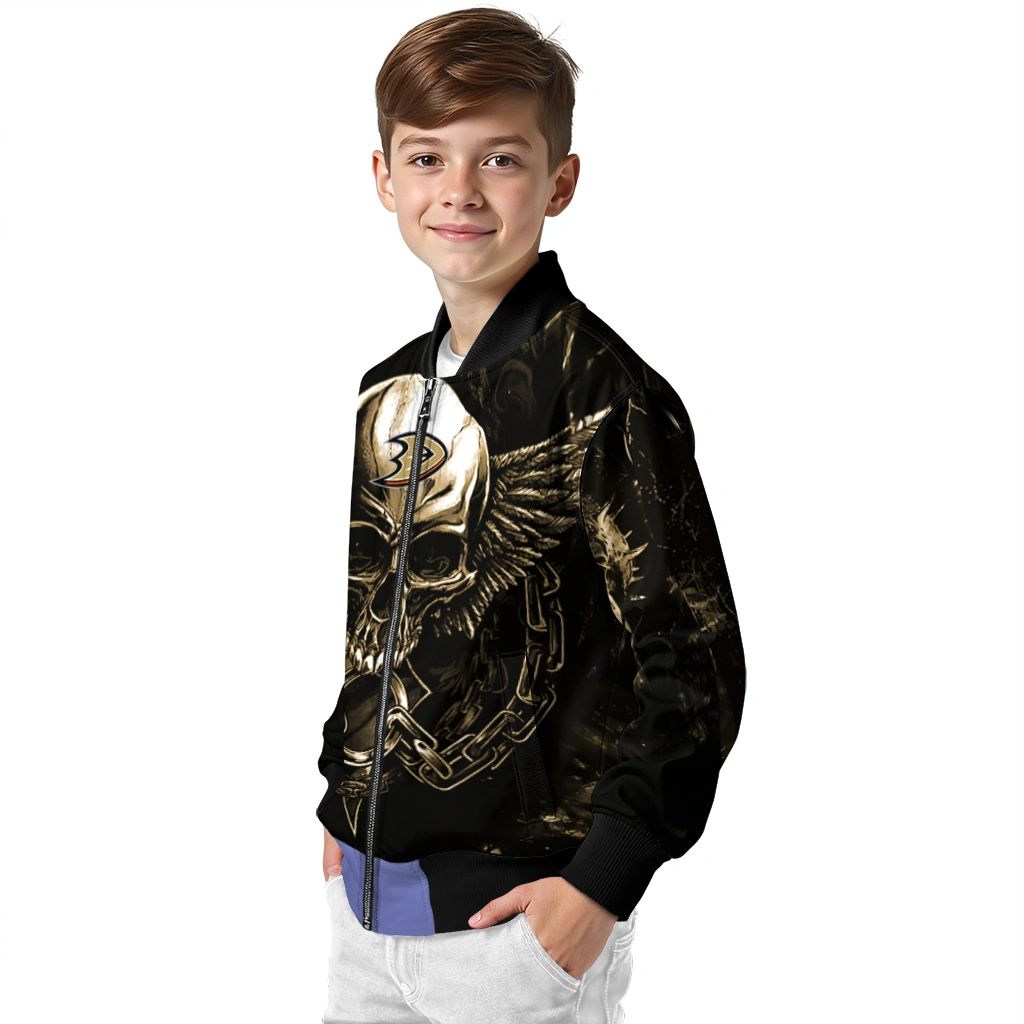 anaheim ducks skull bite gold black bomber jacket trendy anaheim ducks skull bite gold black bomber jacket trendy