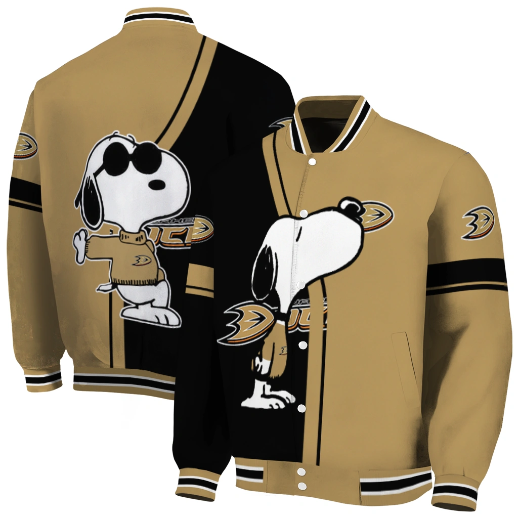 anaheim ducks snoopy attitude gold varsity jacket fashion forward anaheim ducks snoopy attitude gold varsity jacket fashion forward