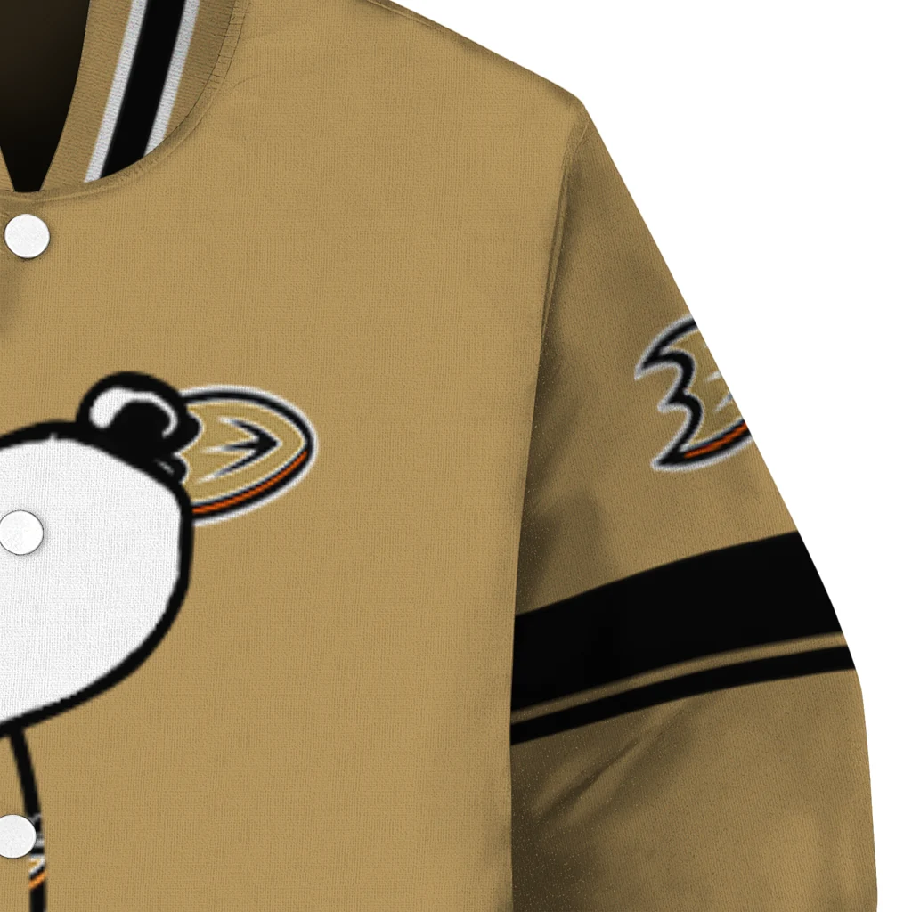 anaheim ducks snoopy attitude gold varsity jacket premium grade anaheim ducks snoopy attitude gold varsity jacket premium grade