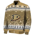 anaheim ducks snowy pines gold varsity jacket best selling