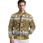 anaheim ducks snowy pines gold varsity jacket best selling