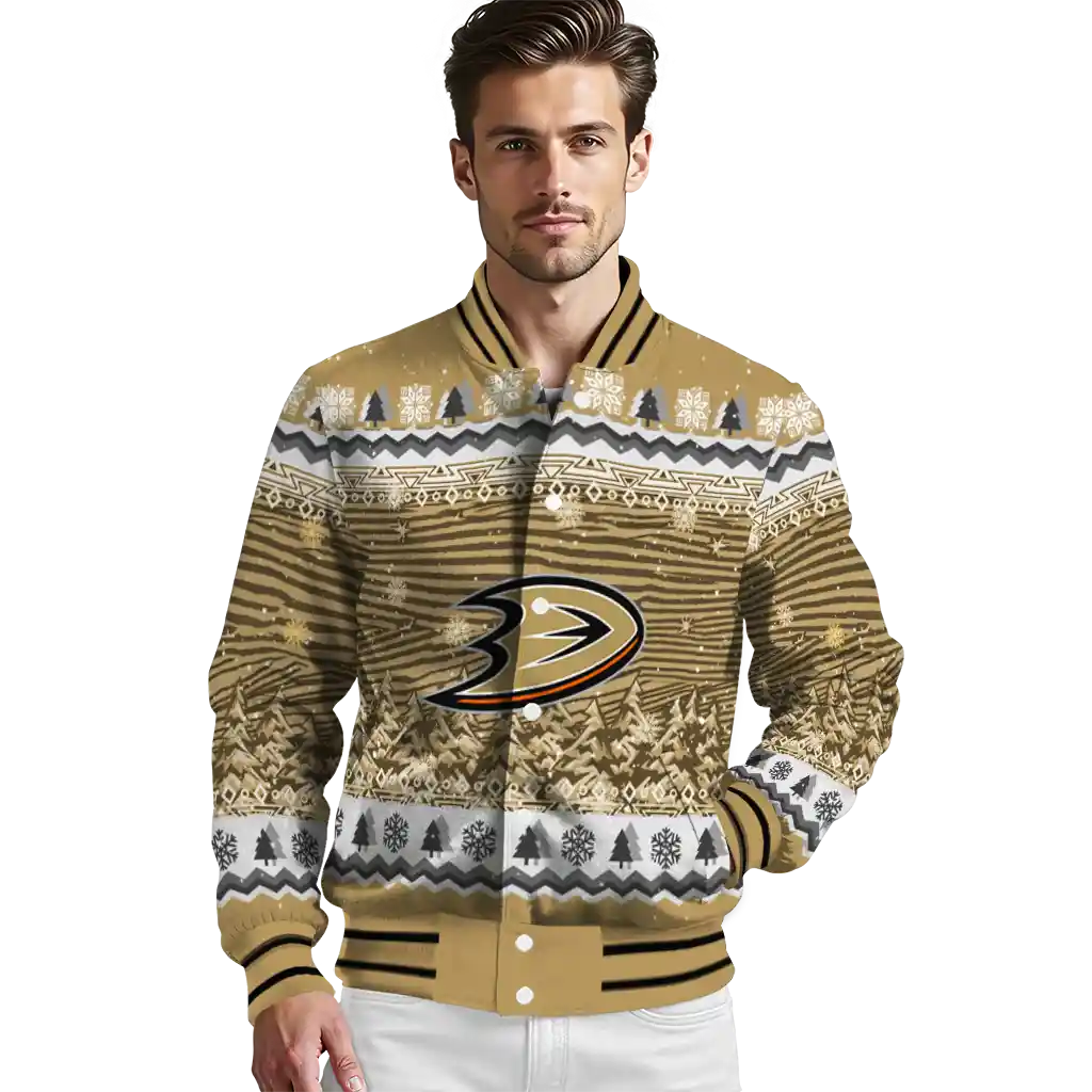 anaheim ducks snowy pines gold varsity jacket high quality anaheim ducks snowy pines gold varsity jacket high quality