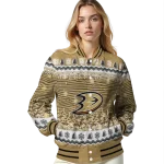 anaheim ducks snowy pines gold varsity jacket best selling