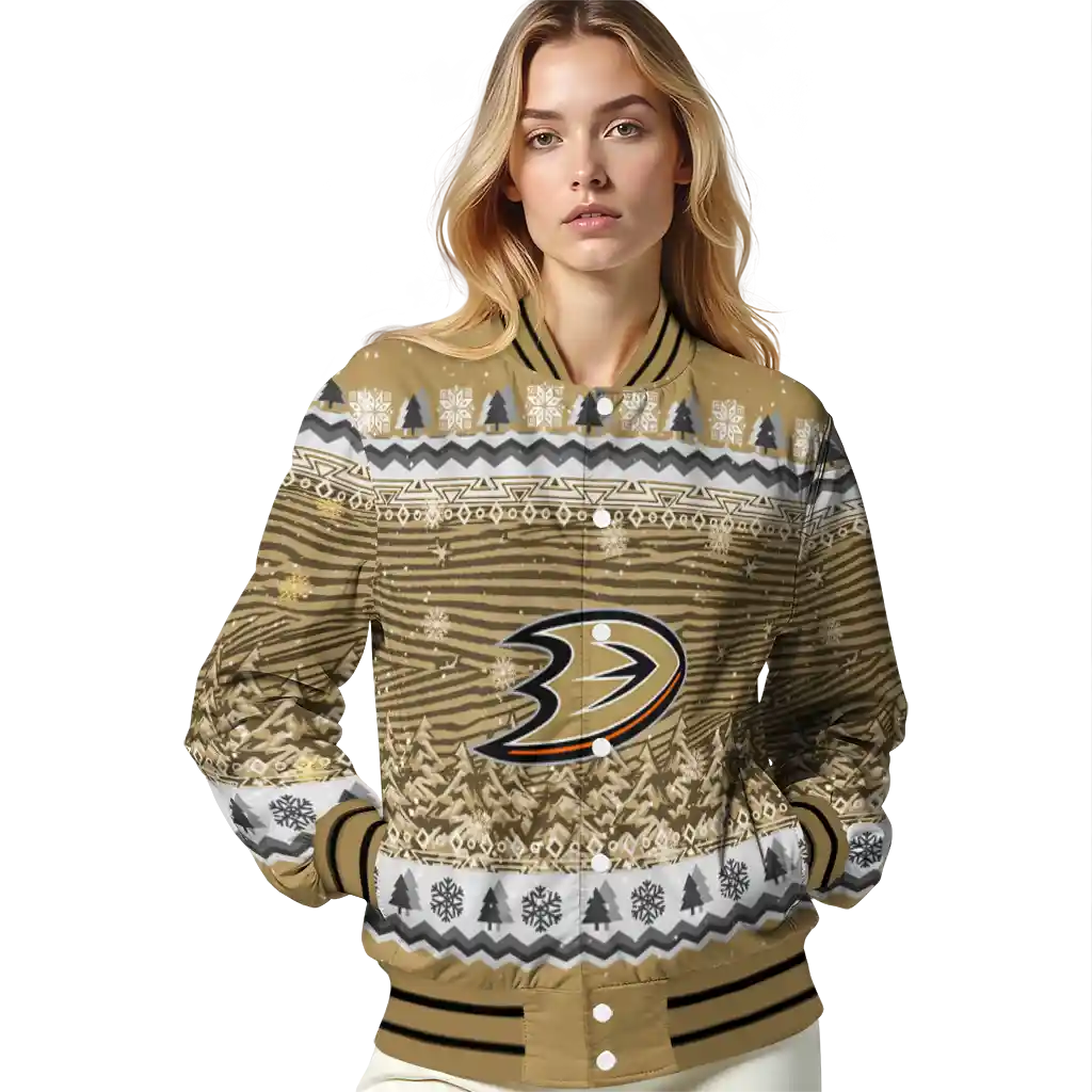anaheim ducks snowy pines gold varsity jacket latest model anaheim ducks snowy pines gold varsity jacket latest model