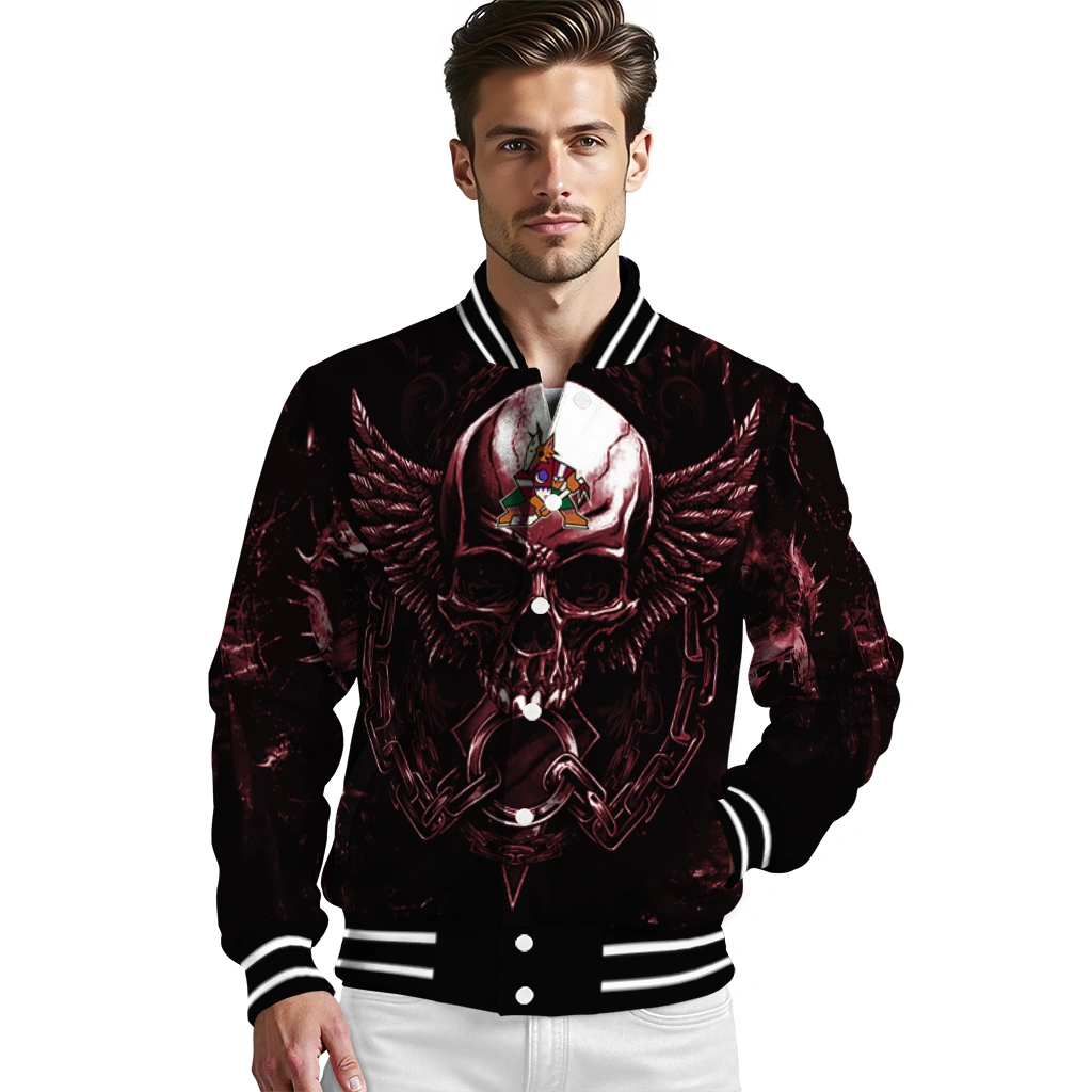 arizona coyotes skull bite red black varsity jacket high quality arizona coyotes skull bite red black varsity jacket high quality