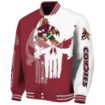 arizona coyotes skull outline red white varsity jacket best selling