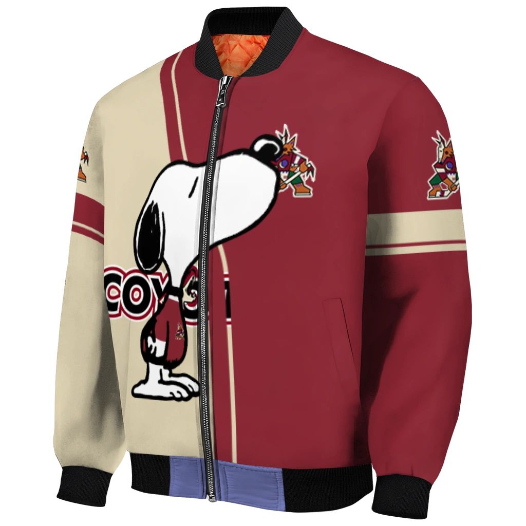 arizona coyotes snoopy attitude red bomber jacket fashion forward arizona coyotes snoopy attitude red bomber jacket fashion forward
