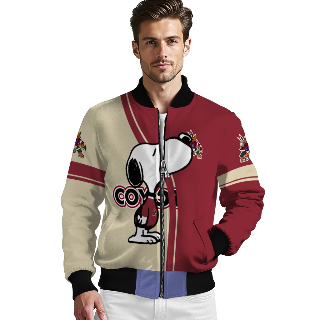 arizona coyotes snoopy attitude red bomber jacket high quality arizona coyotes snoopy attitude red bomber jacket high quality