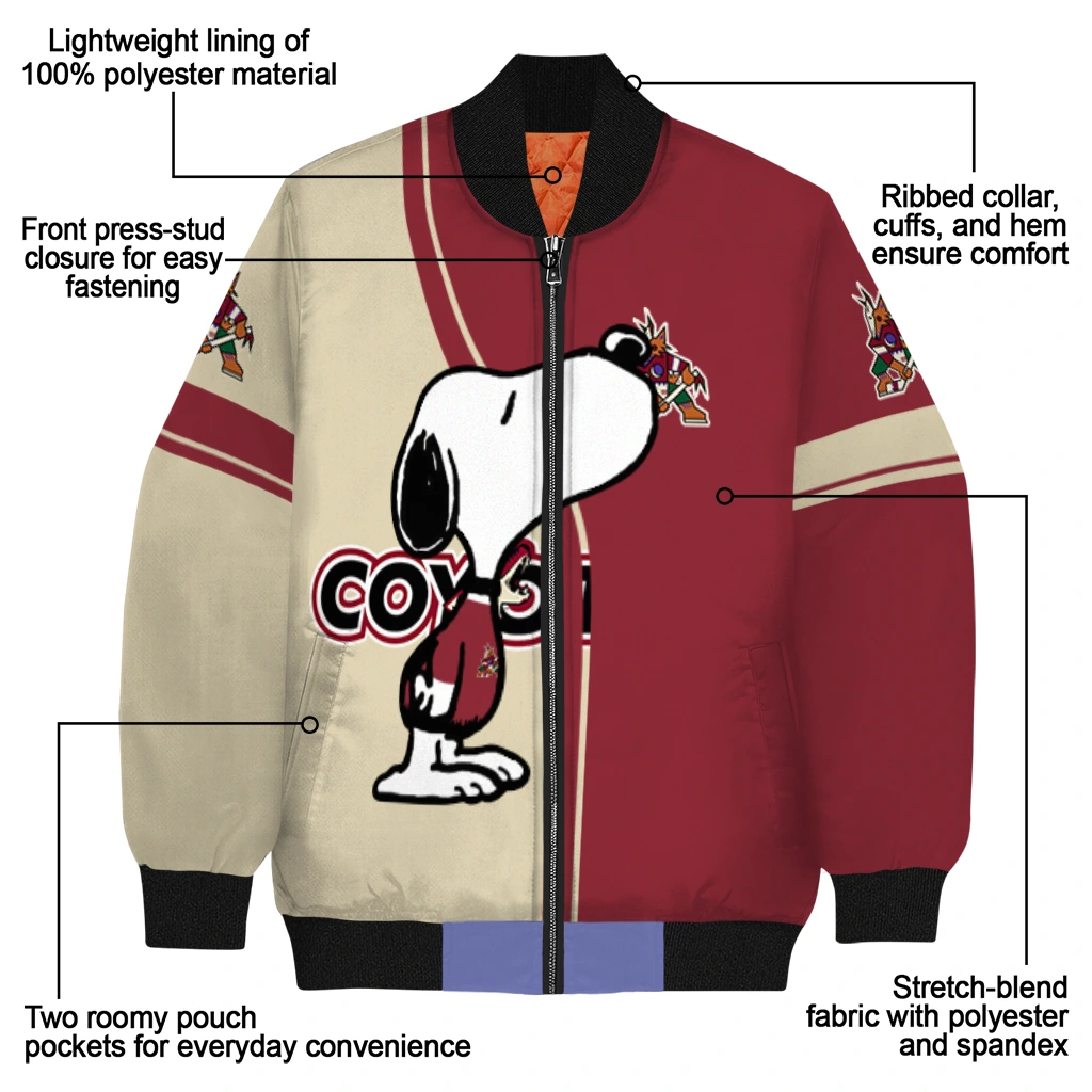 arizona coyotes snoopy attitude red bomber jacket new arrival arizona coyotes snoopy attitude red bomber jacket new arrival
