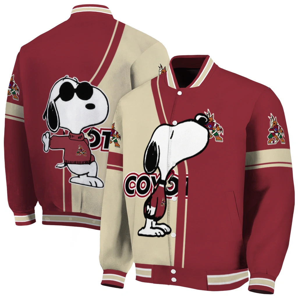 arizona coyotes snoopy attitude red varsity jacket fashion forward arizona coyotes snoopy attitude red varsity jacket fashion forward