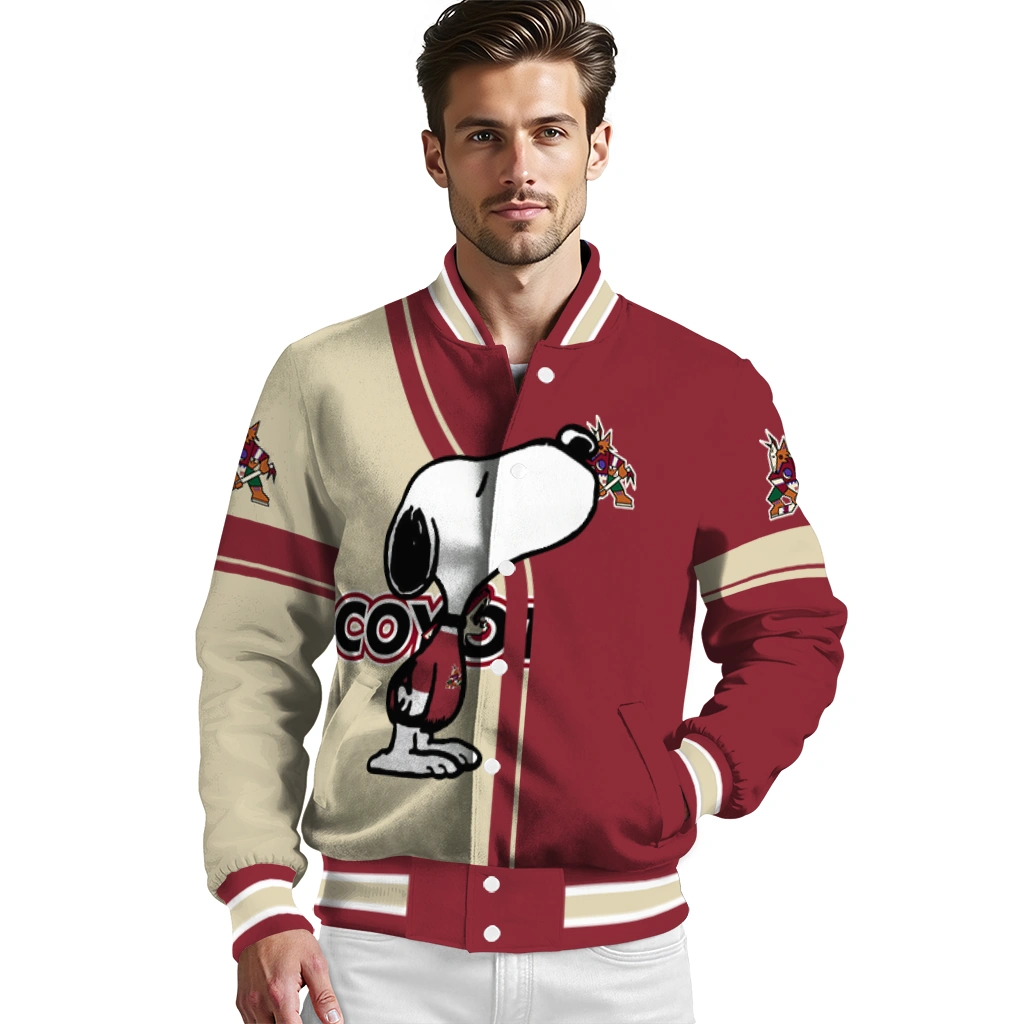 arizona coyotes snoopy attitude red varsity jacket high quality arizona coyotes snoopy attitude red varsity jacket high quality