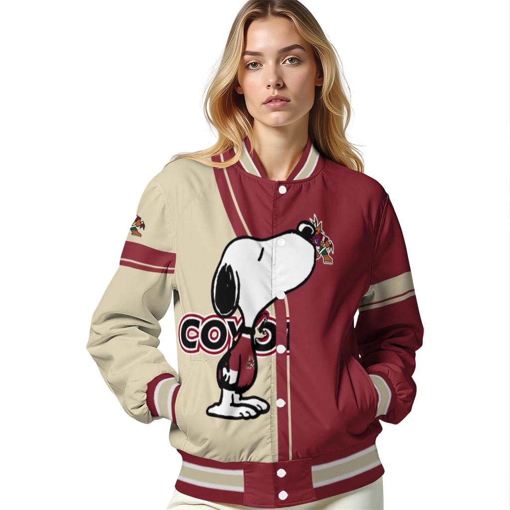 arizona coyotes snoopy attitude red varsity jacket latest model arizona coyotes snoopy attitude red varsity jacket latest model