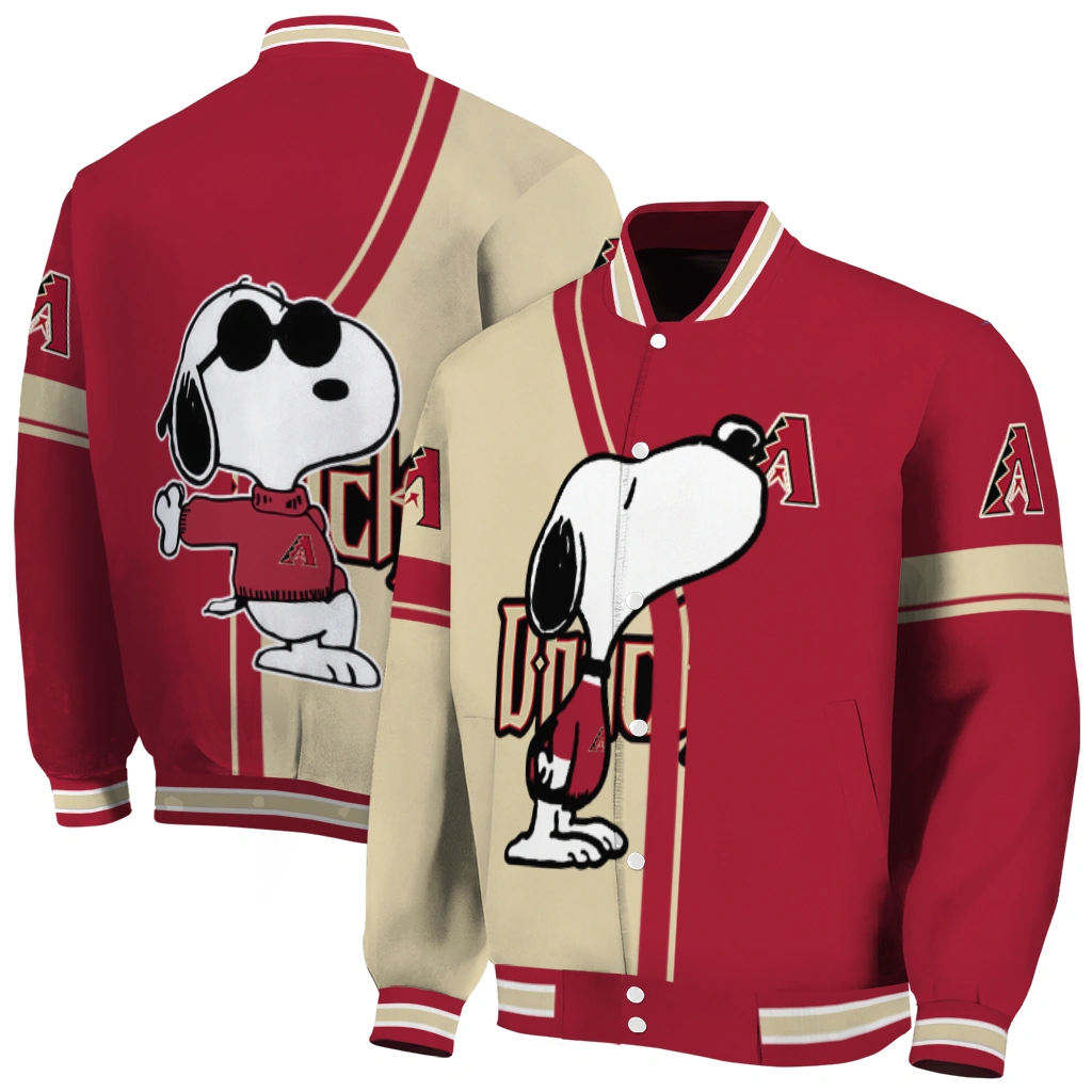arizona diamondbacks snoopy attitude red varsity jacket fashion forward arizona diamondbacks snoopy attitude red varsity jacket fashion forward