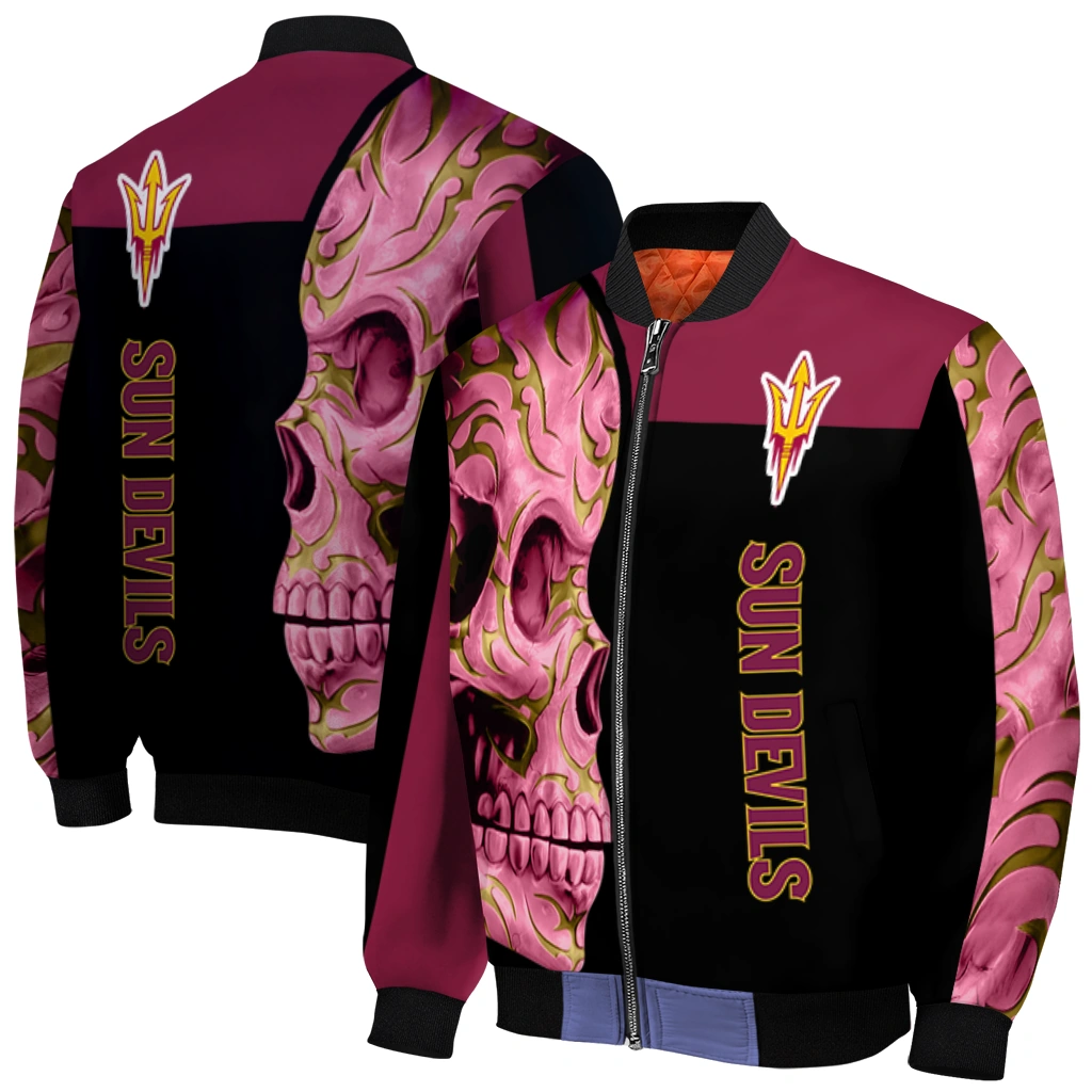 arizona state sun devils fire skull maroon black bomber jacket best selling arizona state sun devils fire skull maroon black bomber jacket best selling