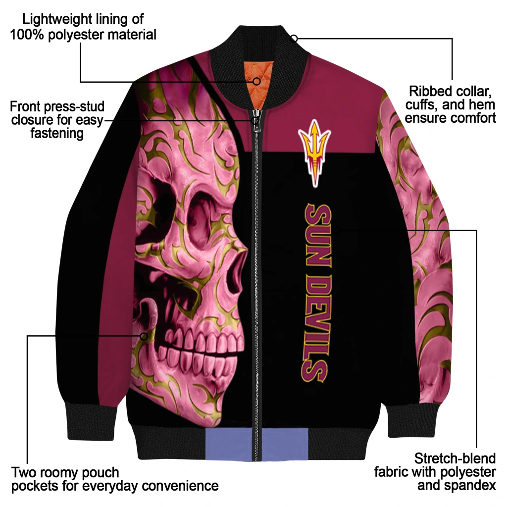 arizona state sun devils fire skull maroon black bomber jacket new arrival arizona state sun devils fire skull maroon black bomber jacket new arrival