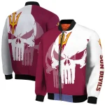 arizona state sun devils skull outline maroon white bomber jacket best selling