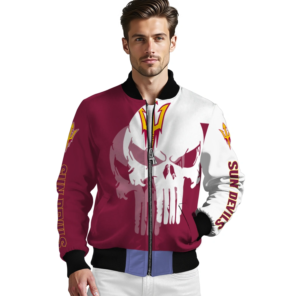 arizona state sun devils skull outline maroon white bomber jacket high quality arizona state sun devils skull outline maroon white bomber jacket high quality