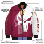 arizona state sun devils skull outline maroon white bomber jacket best selling