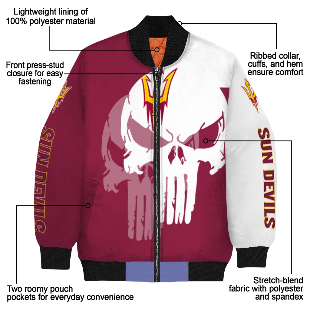 arizona state sun devils skull outline maroon white bomber jacket new arrival arizona state sun devils skull outline maroon white bomber jacket new arrival