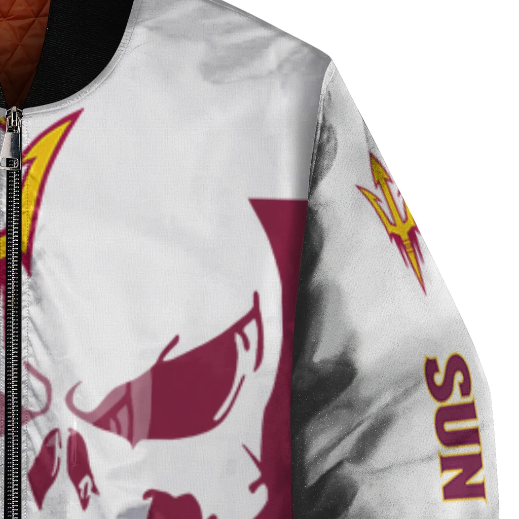 arizona state sun devils skull outline maroon white bomber jacket premium grade arizona state sun devils skull outline maroon white bomber jacket premium grade